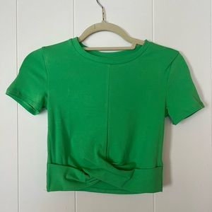 Green Zara crop top.